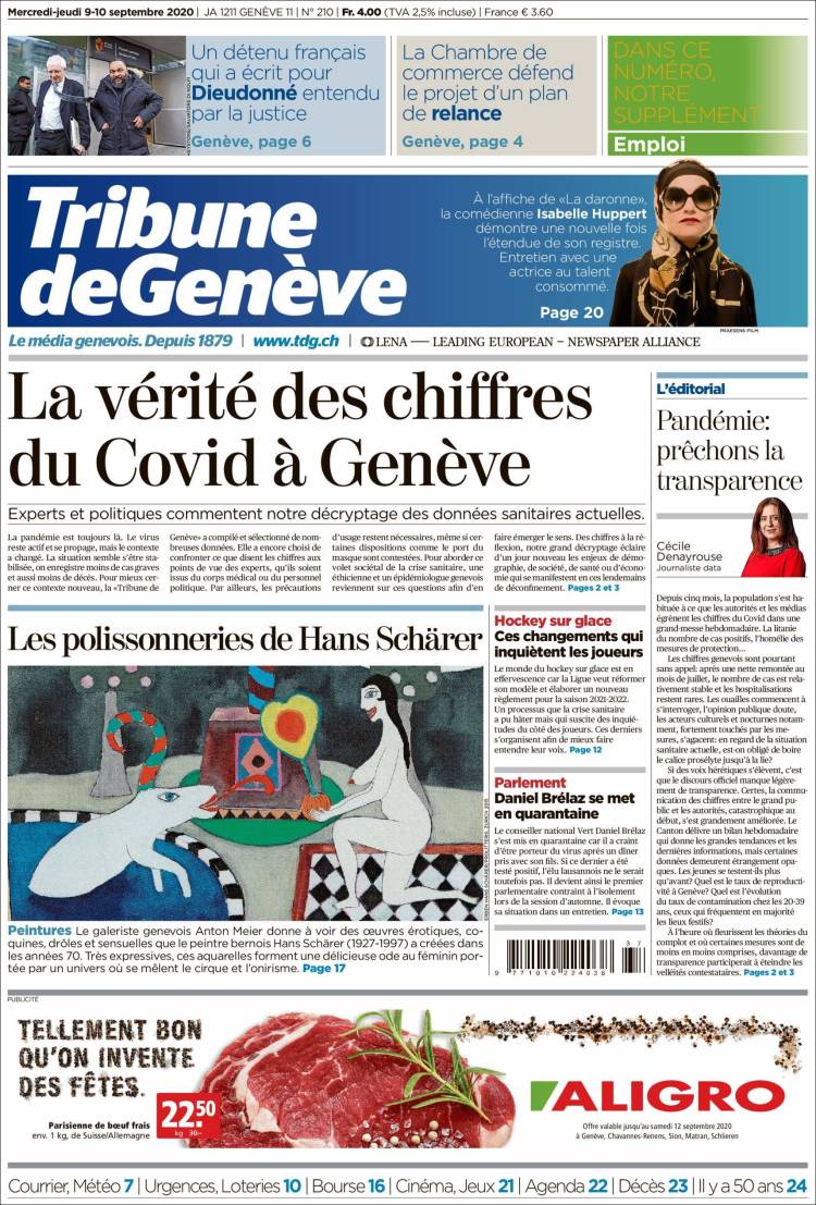 Portada de La Tribune de Genève (Suiza)