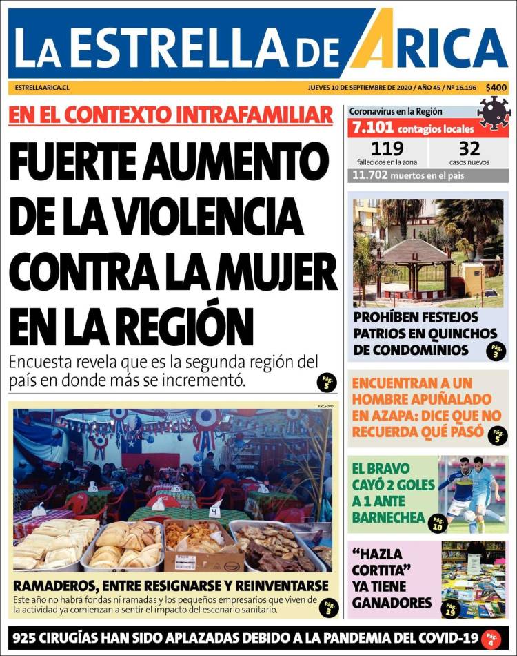 Portada de La Estrella de Arica (Chile)