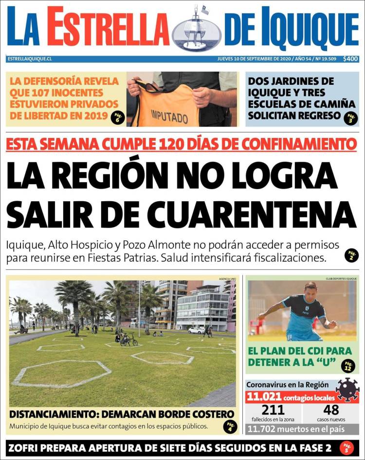 Portada de La Estrella de Iquique (Chile)