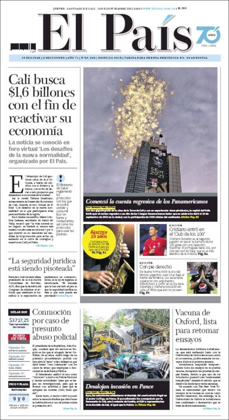 Portada de El País - Cali (Colombia)