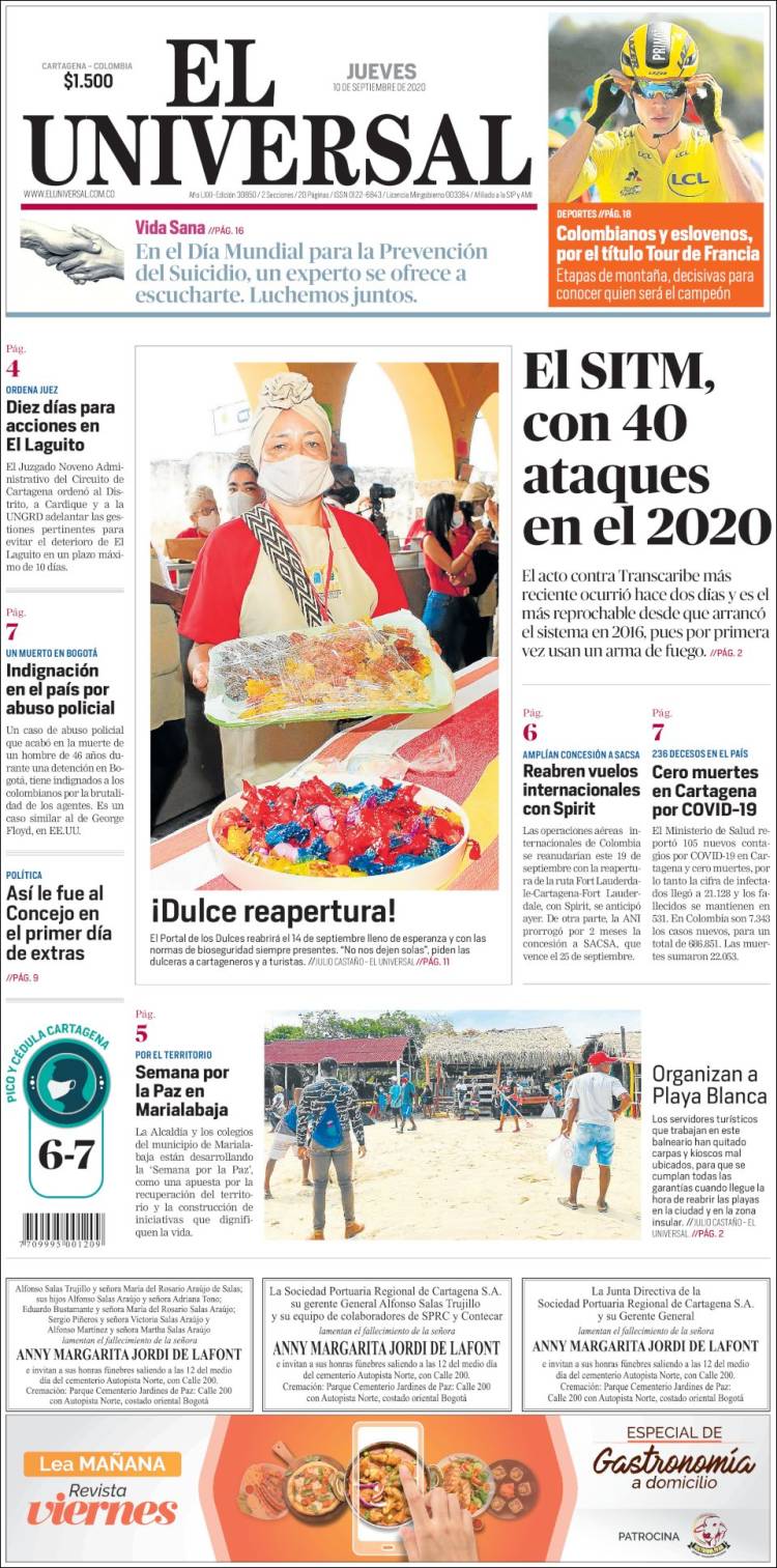 Portada de El Universal (Colombia)