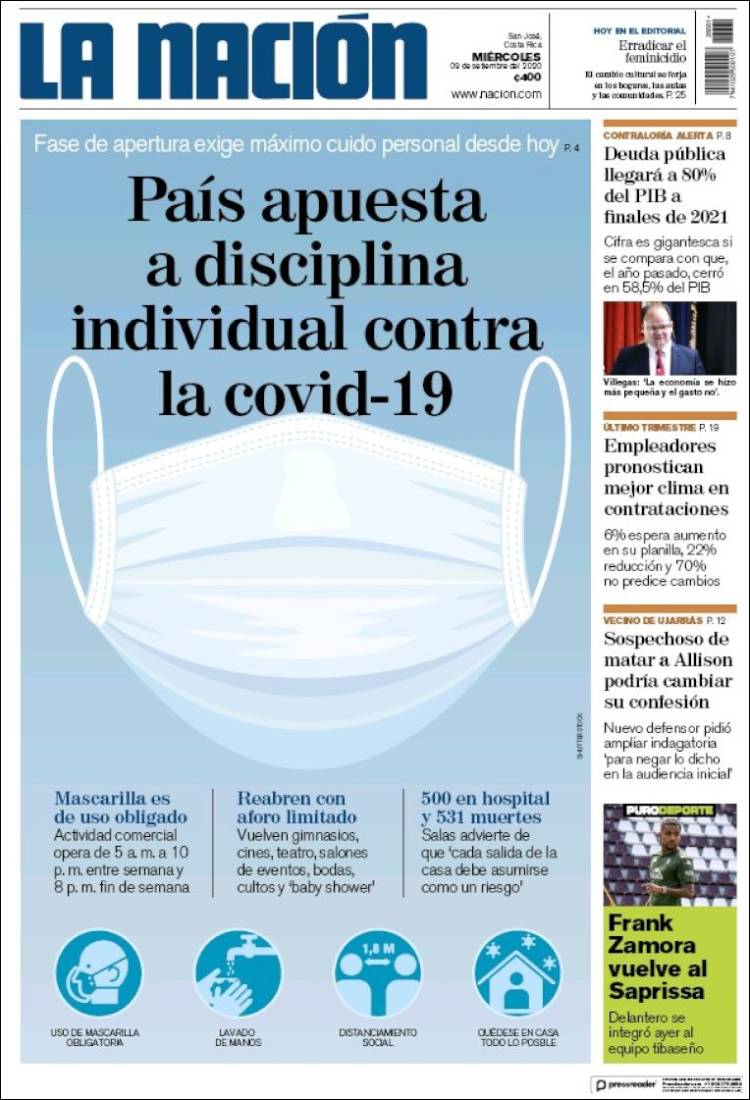 Portada de La Nación - Costa Rica (Costa Rica)