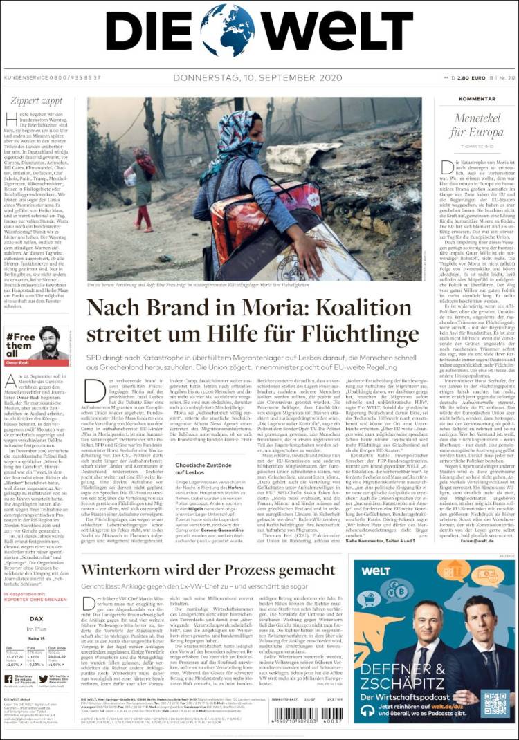Portada de Die Welt (Alemania)