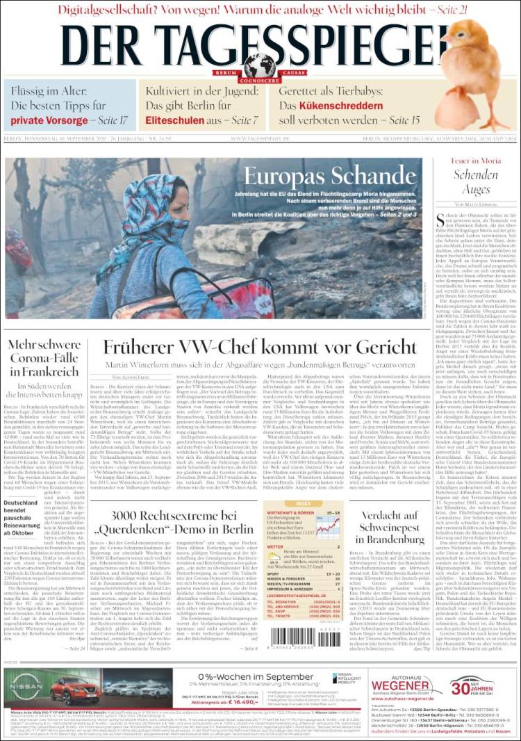 Portada de Der Tagesspiegel (Alemania)