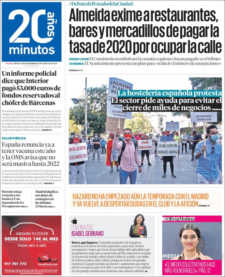 Portada de 20 Minutos - Madrid (Espa&ntilde;a)