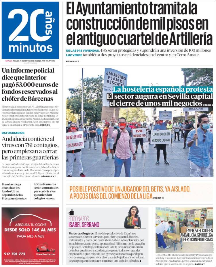 Portada de 20 Minutos - Sevilla (Espa&ntilde;a)