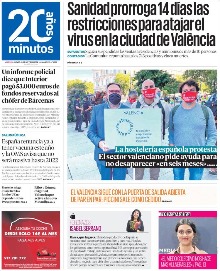 Portada de 20 Minutos - Valencia (Espa&ntilde;a)