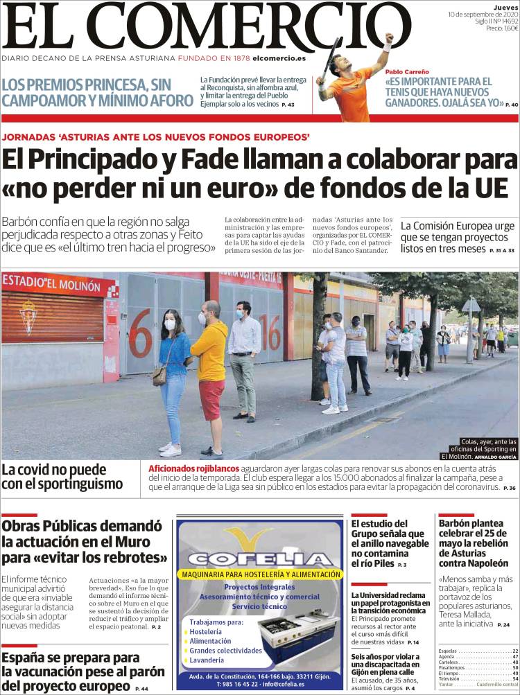 Portada de El Comercio (Espa&ntilde;a)
