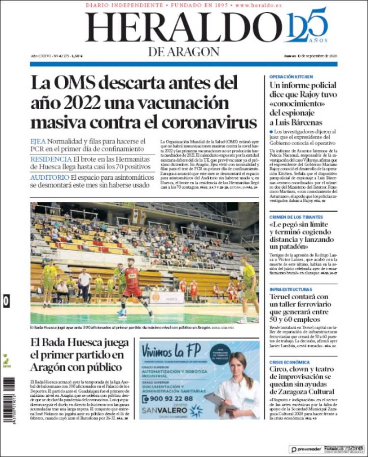 Portada de Heraldo de Aragón (Espa&ntilde;a)