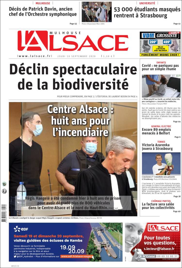 Portada de Journal L'Alsace (Francia)