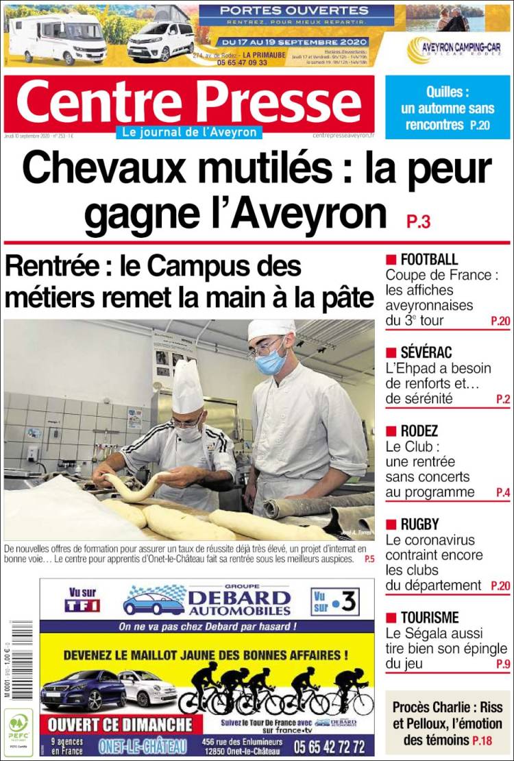 Portada de Centre Presse (Francia)