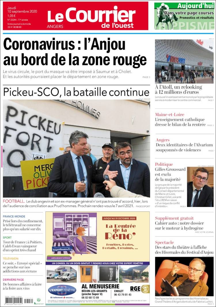 Portada de Le Courrier de l'Ouest (Francia)