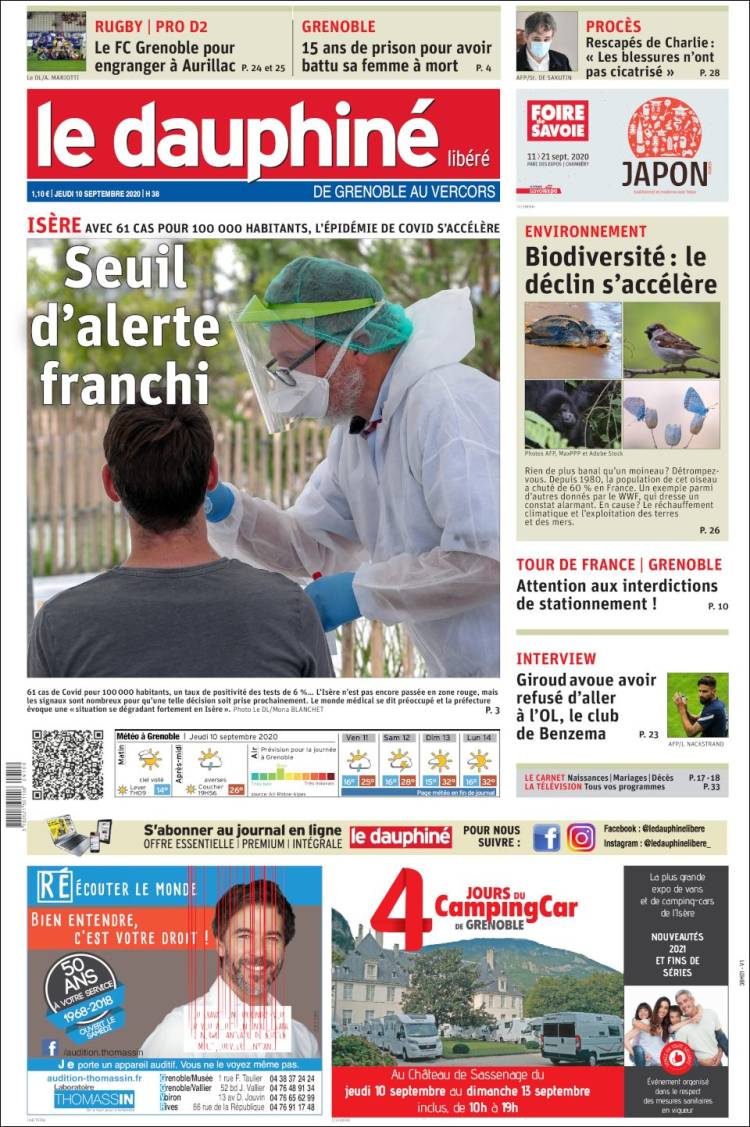 Portada de Le Dauphiné Libéré (Francia)