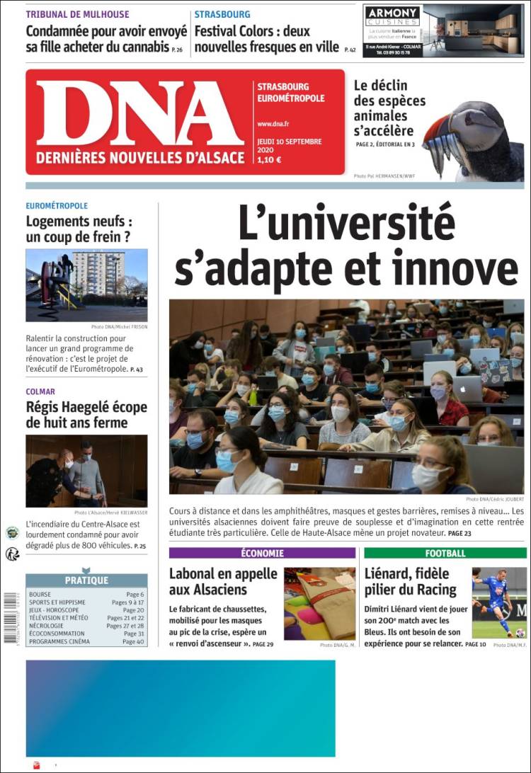 Portada de Les Dernières Nouvelles d'Alsace (Francia)