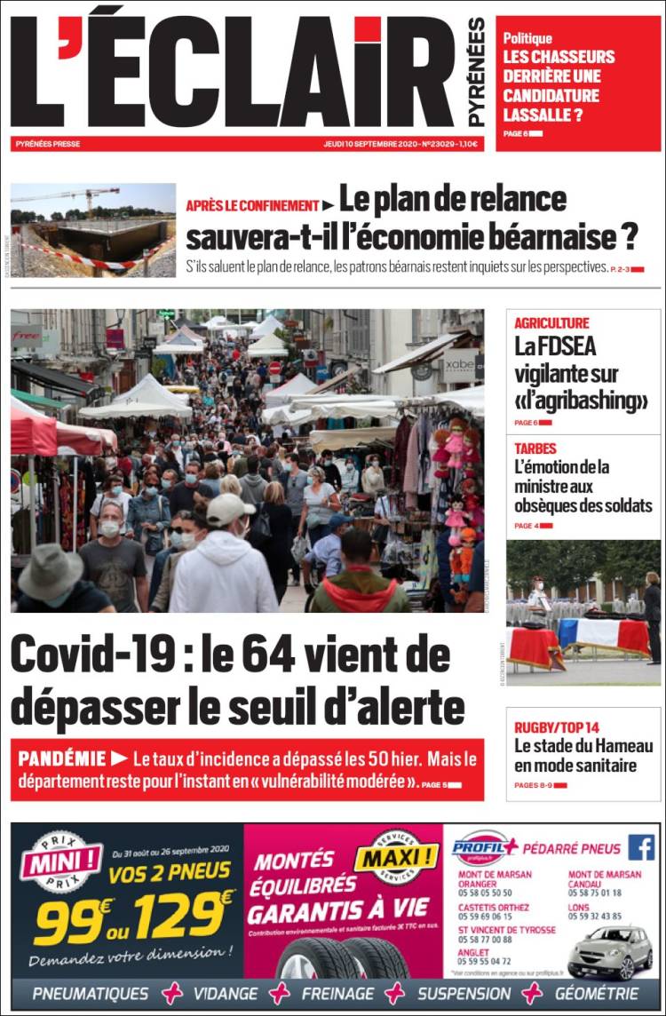 Portada de L'Eclair des Pyrénées (Francia)