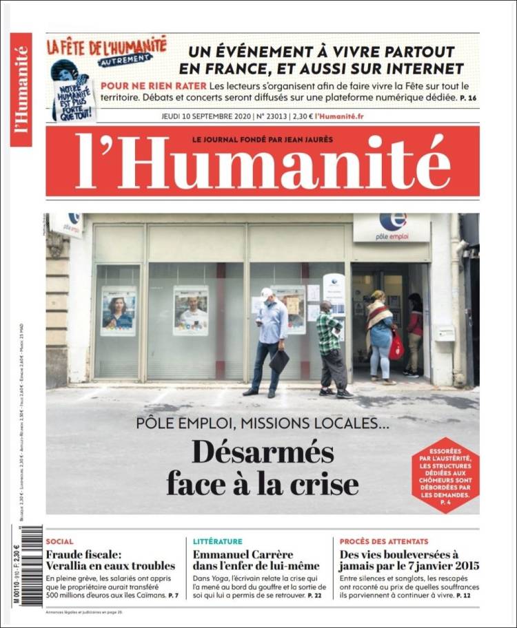 Portada de l'Humanite (Francia)