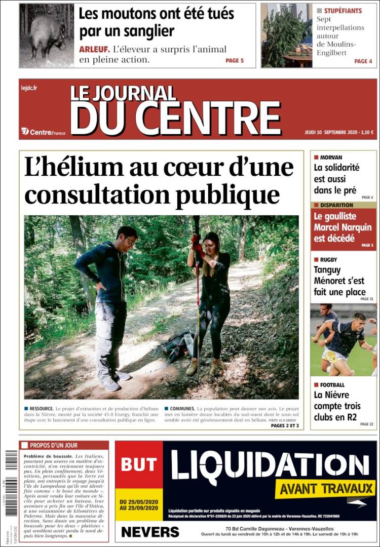 Portada de Le Journal du Centre (Francia)