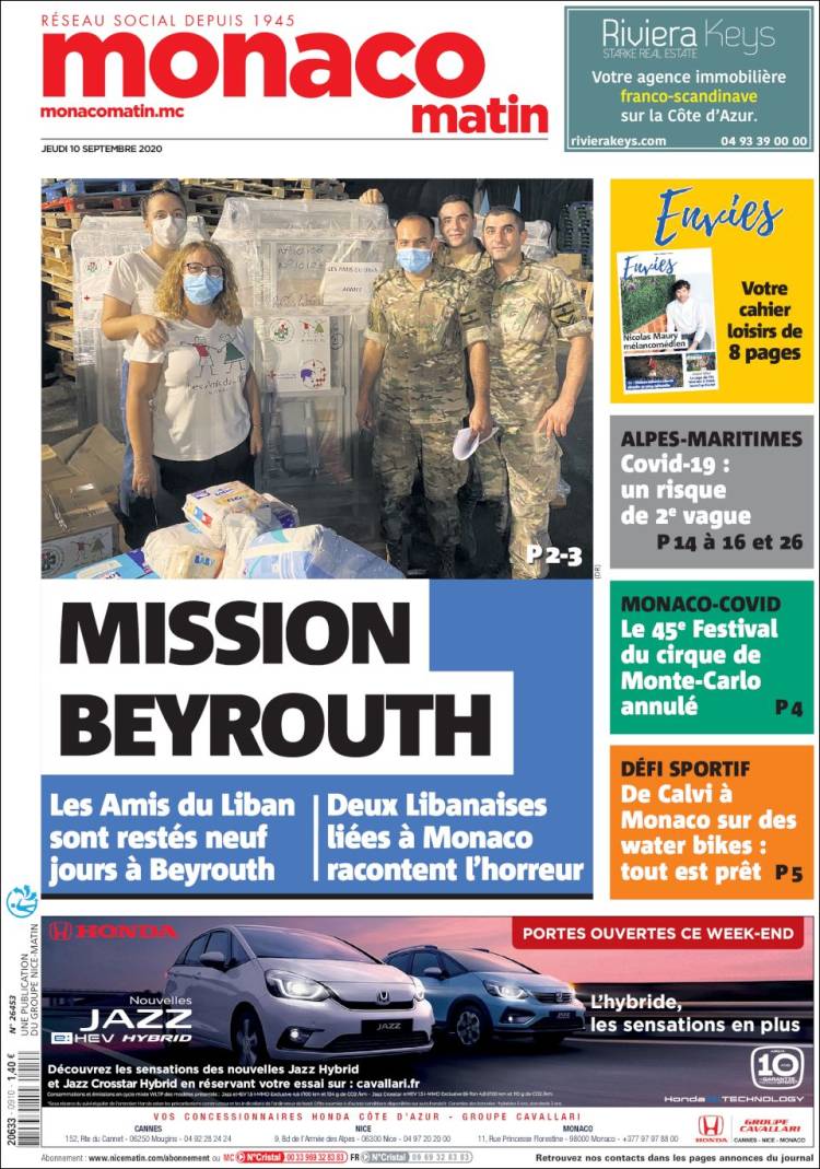 Portada de Nice-Matin (Francia)