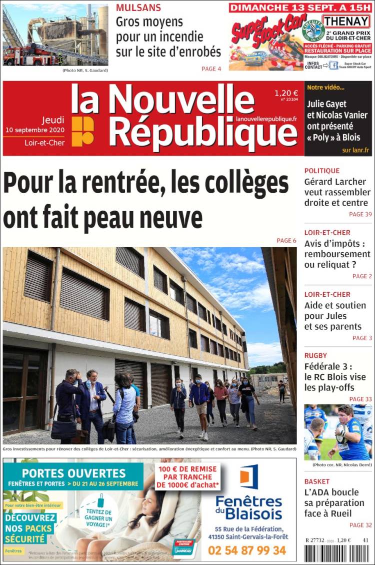 Portada de La Nouvelle Republique (Francia)