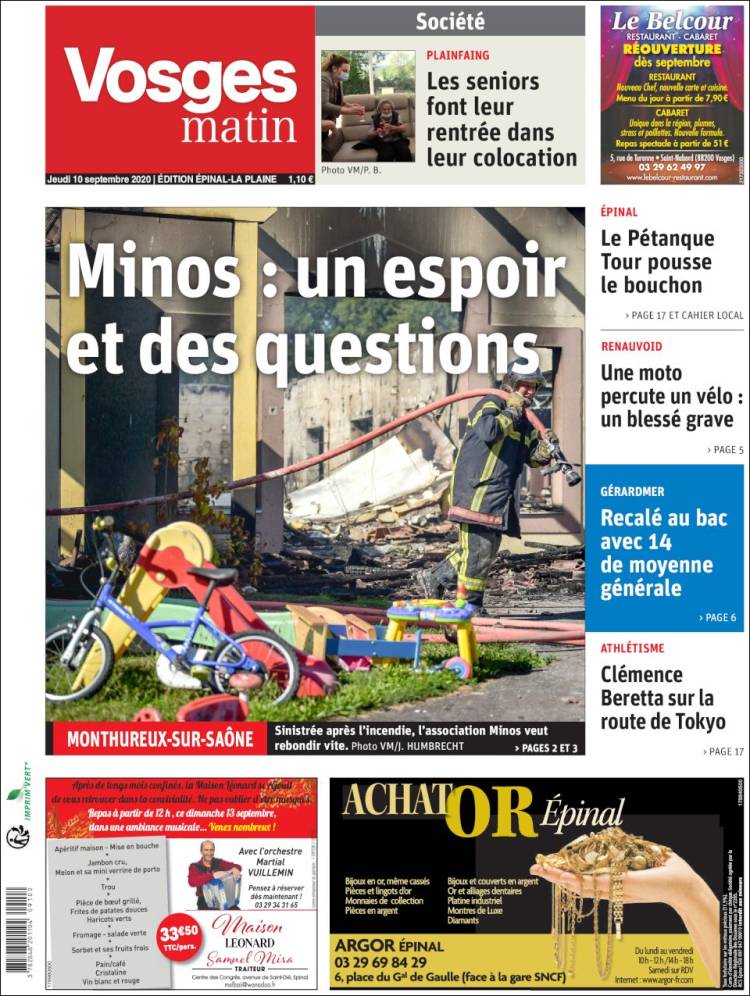 Portada de Vosges Matin (Francia)