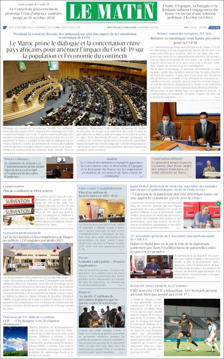 Portada de Le Matin (Marruecos)