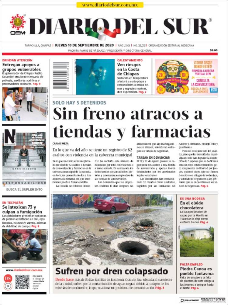 Portada de El Diario del Sur (México)