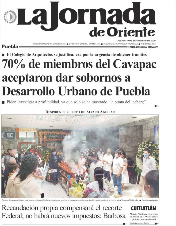 Portada de La Jornada de Oriente - Puebla (Mexico)