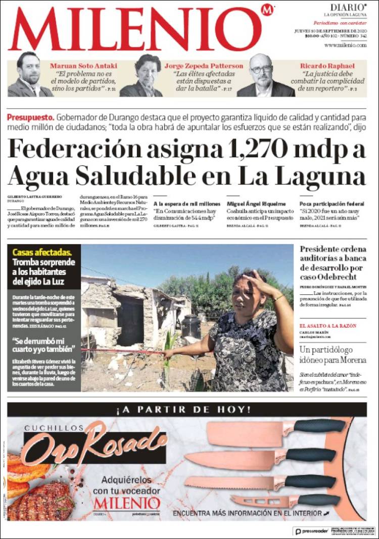 Portada de Milenio - Laguna (México)