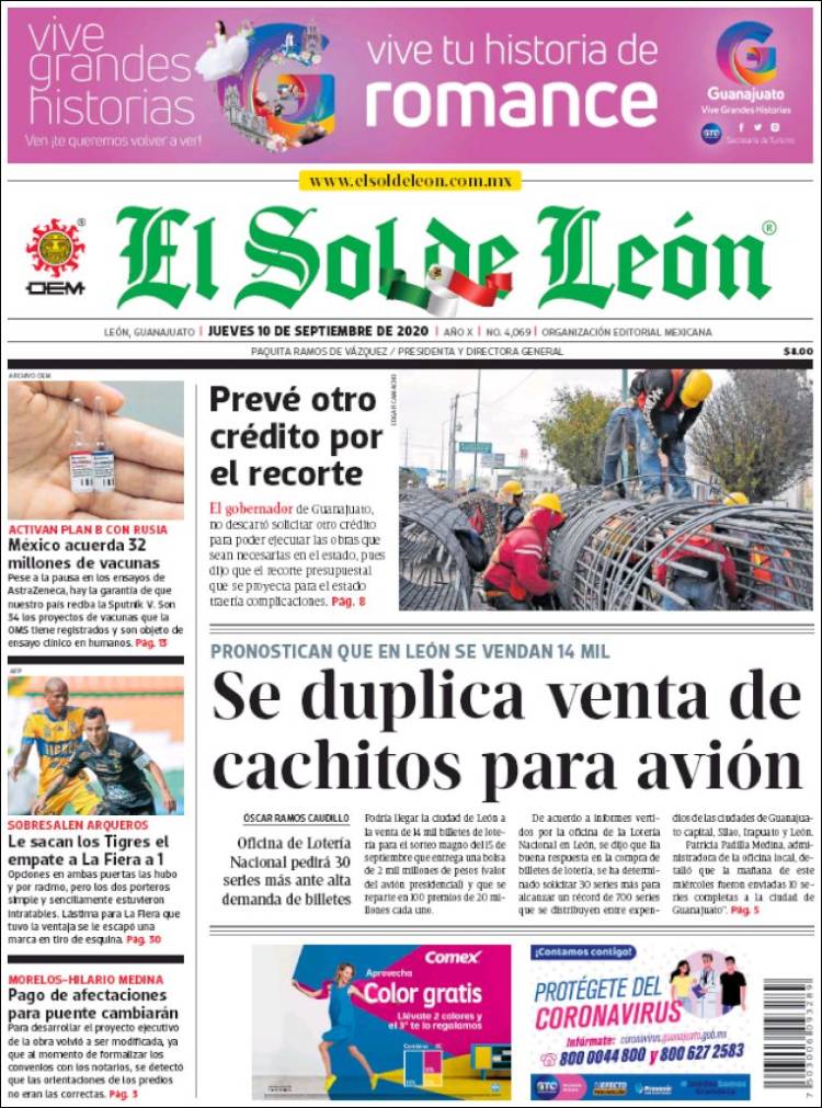 Portada de El Sol de León (Mexico)