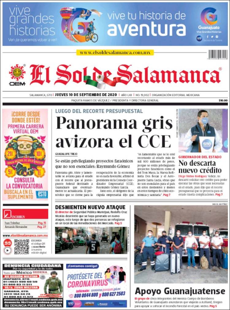 Portada de El Sol de Salamanca (México)