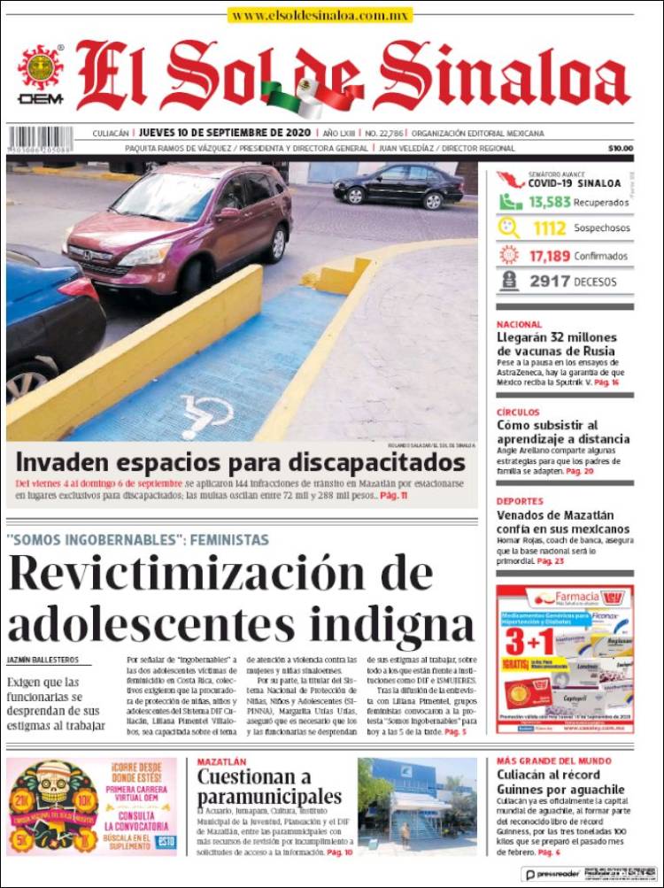 Portada de El Sol de Sinaloa (México)