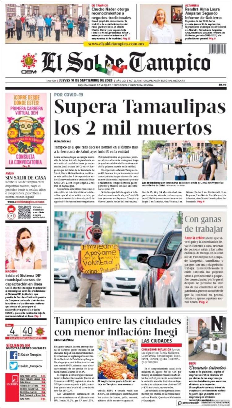 Portada de El Sol de Tampico (Mexico)