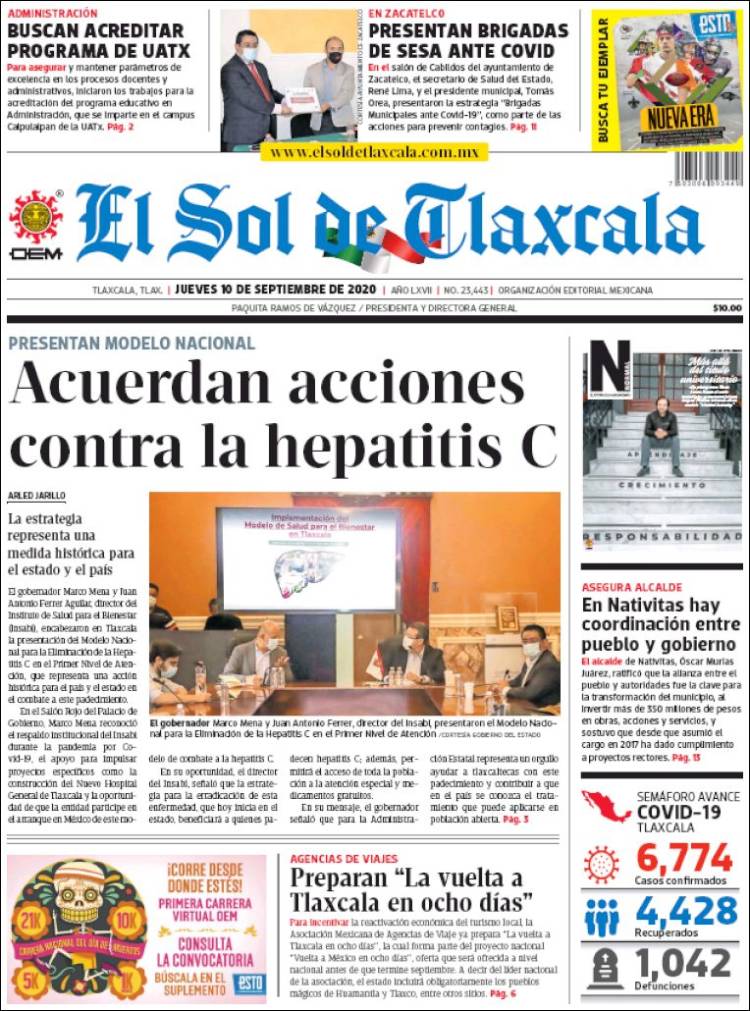 Portada de El Sol de Tlaxcala (Mexico)