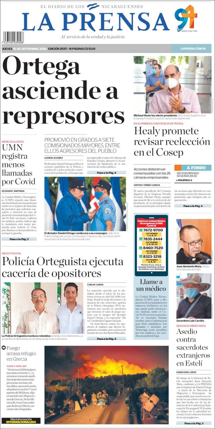 Portada de La Prensa (Nicaragua)