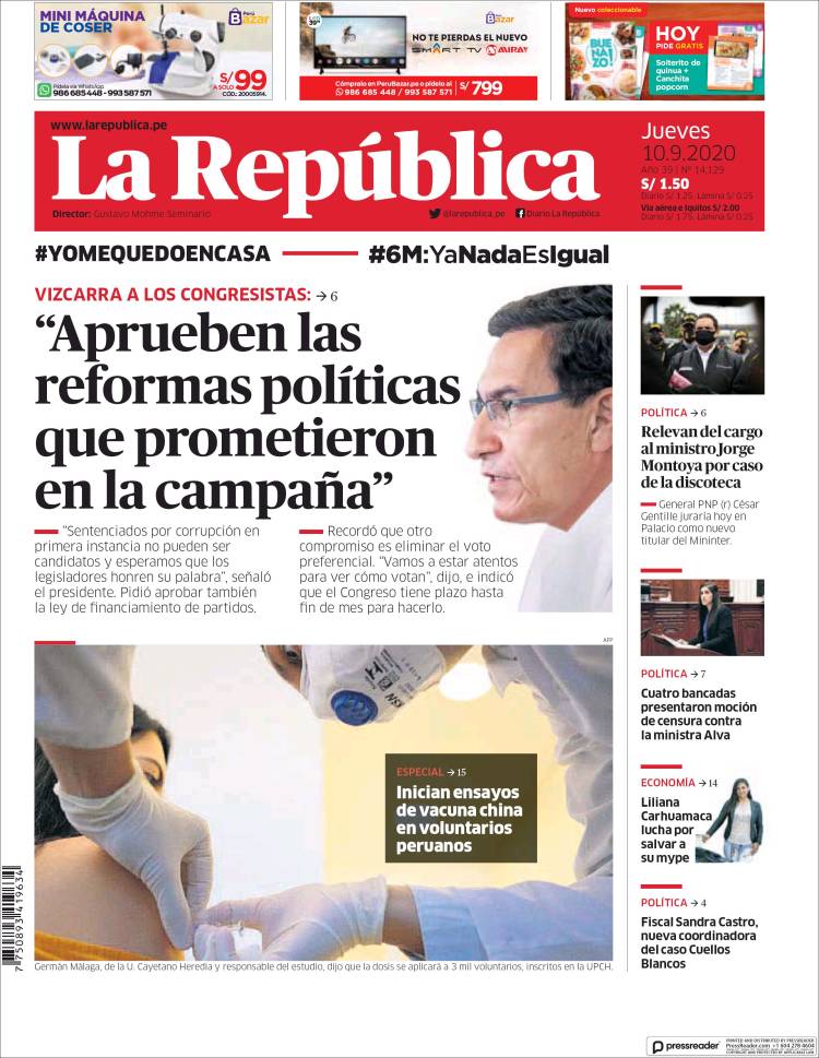 Portada de La Republica (Per&uacute;)