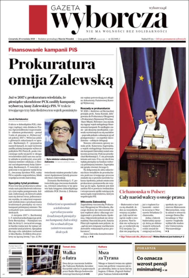 Portada de Gazeta Wyborcza (Polonia)
