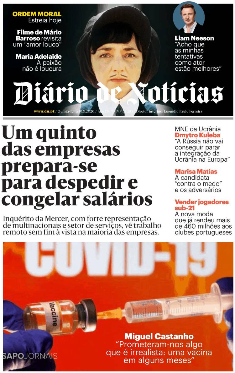 Portada de Diário de Noticias (Portugal)