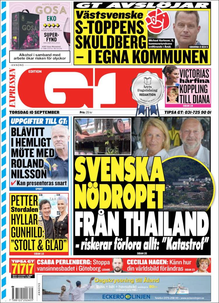 Portada de Göteborgstidningen (Suecia)