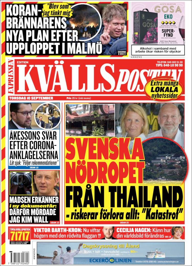 Portada de Kvällsposten (Suecia)