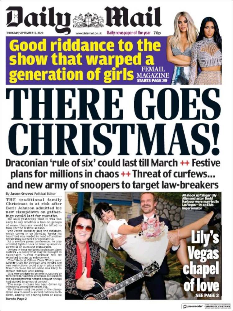 Portada de Daily Mail (Reino Unido)