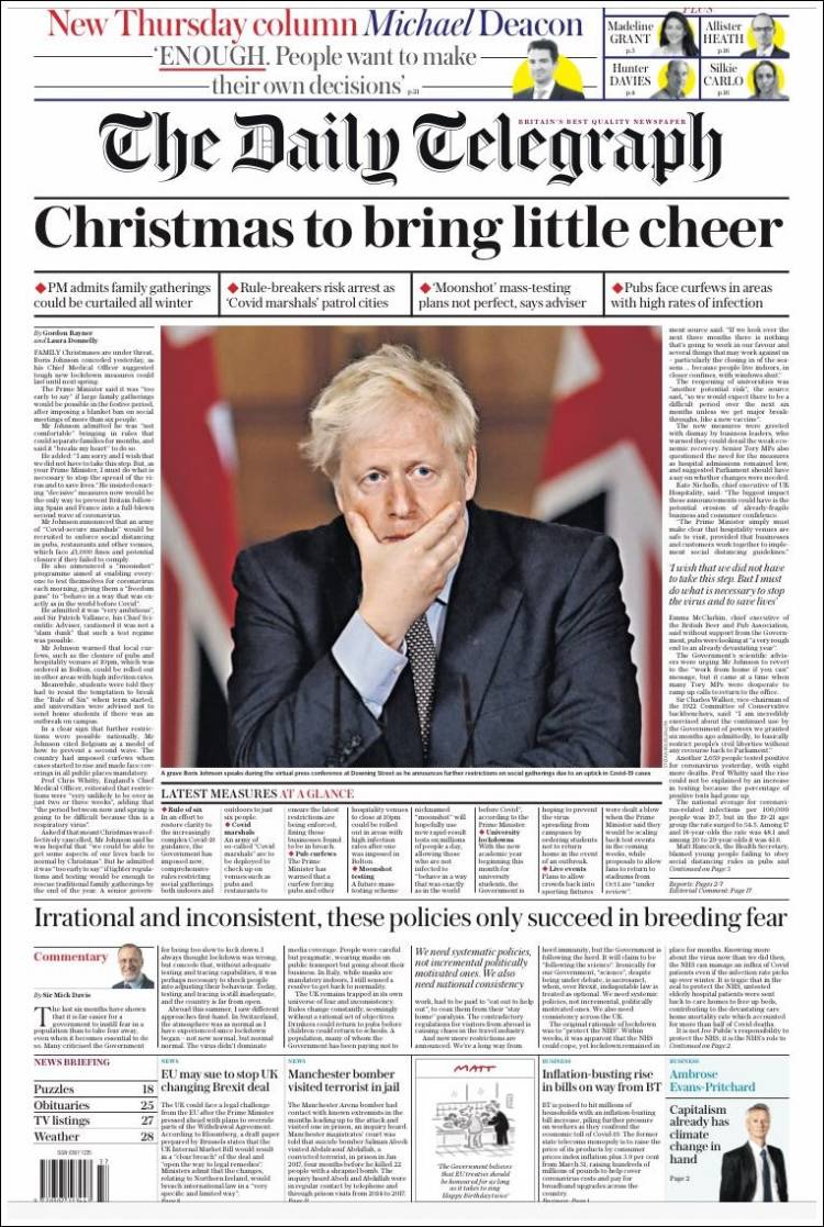 Portada de Daily Telegraph (Reino Unido)