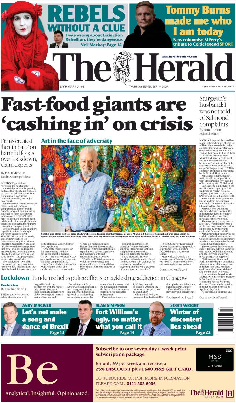 Portada de The Herald (Reino Unido)