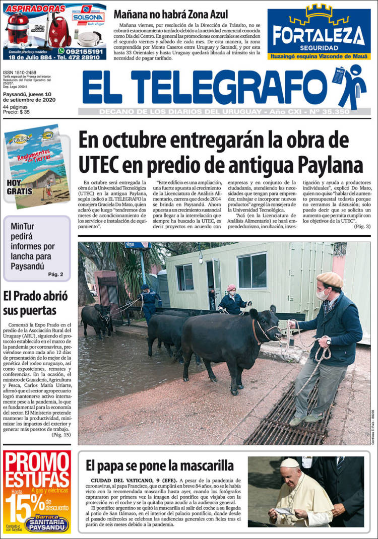 Portada de El Telégrafo (Uruguay)