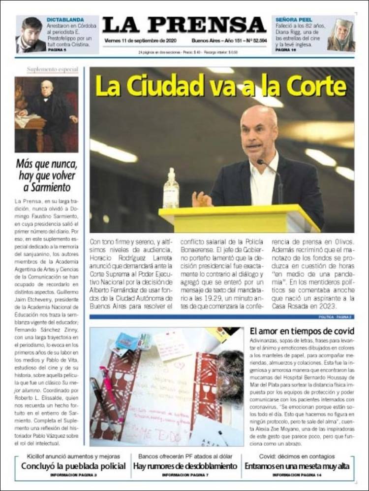 Portada de La Prensa (Argentina)