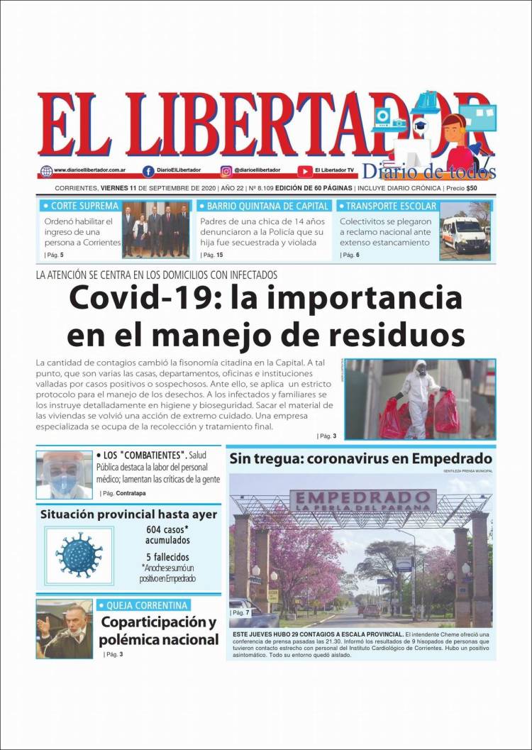 Portada de Diario El Libertador (Argentina)