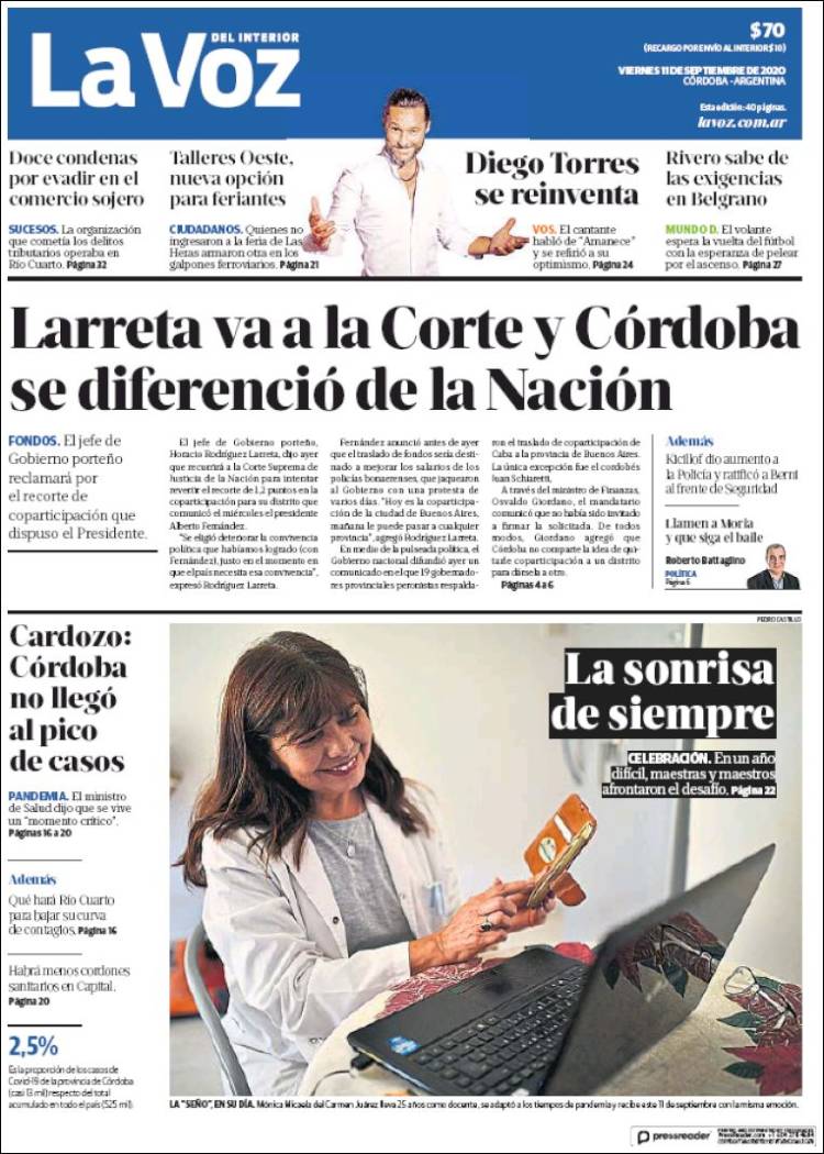 Portada de La Voz del Interior (Argentina)