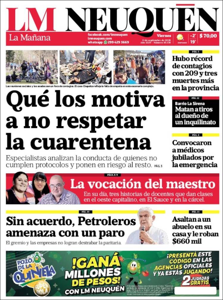 Portada de La Mañanade Neuquén (Argentina)
