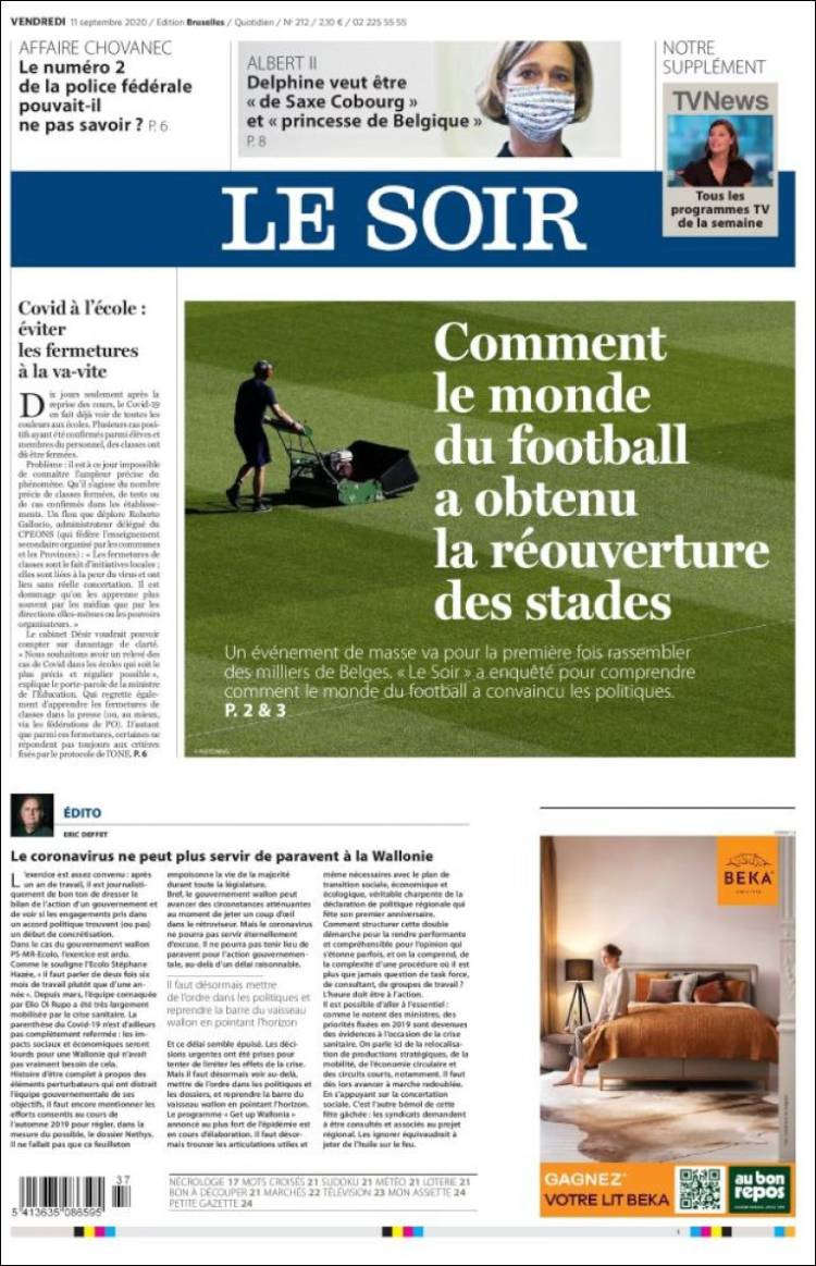 Portada de Le Soir (B&eacute;lgica)