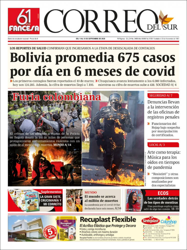 Portada de Correo Sur (Bolivia)