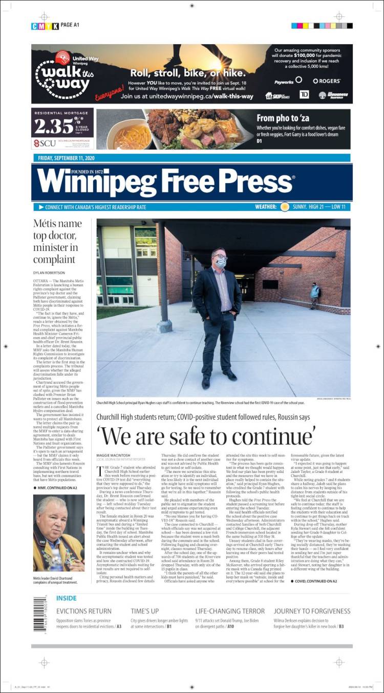 Portada de Winnipeg Free Press (Canada)